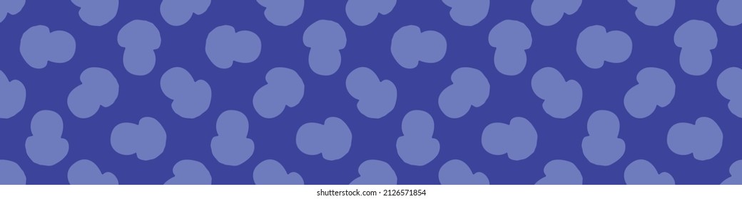  Very peri wild mushroom vector border. Seamless trendy purple biology purple fungi for bordure. Decorative background of wild fungus. 