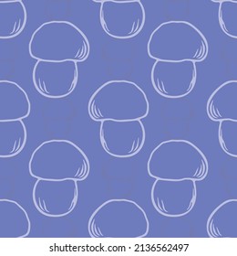  Patrón vectorial de hongos salvajes muy peri. Hongos morados de moda en la biología púrpura sin inconveniente para todo el mundo impreso. Fondo decorativo del hongo salvaje. 
