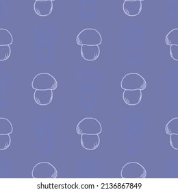  Very peri wild mushroom vector pattern. Seamless trendy purple biology purple fungi for all over print. Decorative background of wild fungus. 