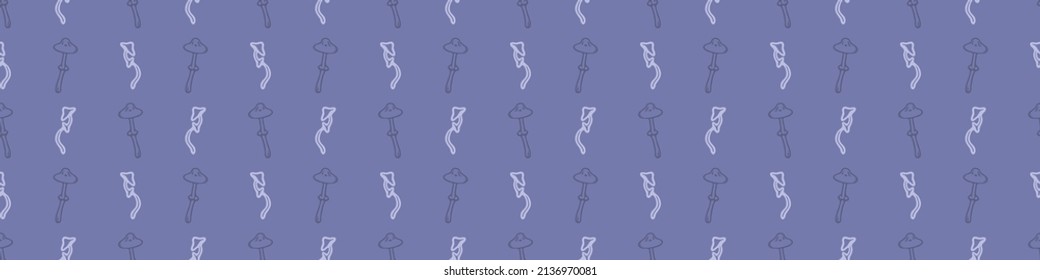  Very peri wild mushroom vector border. Seamless trendy purple biology purple fungi for bordure. Decorative background of wild fungus. 