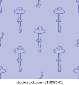  Very peri wild mushroom vector pattern. Seamless trendy purple biology purple fungi for all over print. Decorative background of wild fungus. 