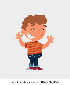 Very pleased cartoon character of  little boy on jeans