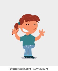 Very pleased cartoon character of  little girl on jeans