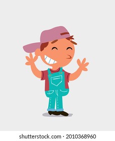 Very pleased cartoon character of  little boy on jeans