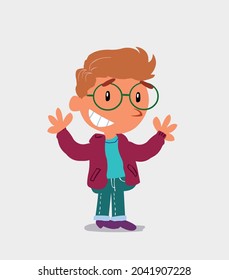 Very pleased cartoon character of  little boy on jeans