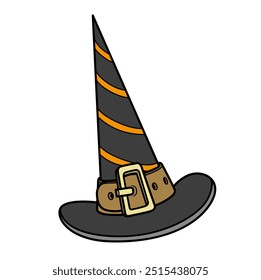 Very pointed and tall witch hat with buckle color variation. Image produced without the use of any form of AI software at any stage.