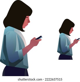 Representación muy profesional de modelos de productos, mujeres jugando con teléfono móvil