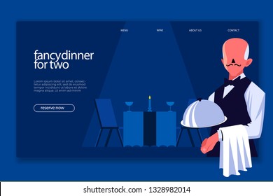 a very professional restaurant waiter serving one dish with a black and white shirt - All elements on this template are editable with vector software