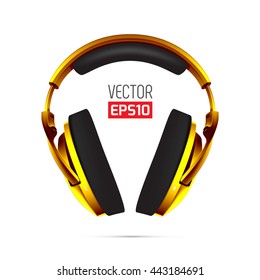 Very realistic vector gold, yellow headphones for your design