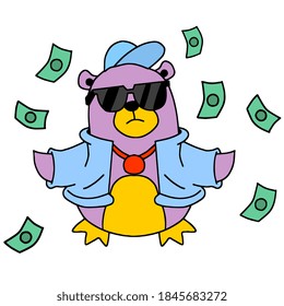 a very rich rapper with lots of money. cartoon illustration sticker mascot emoticon