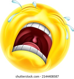 A very sad crying emoticon cartoon face icon