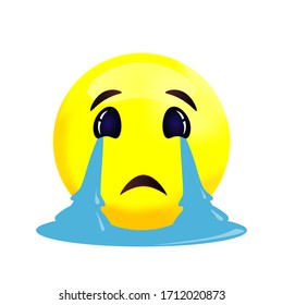 Cara de llanto muy triste, cara, círculo amarillo, gráficos vectoriales aislados en fondo blanco