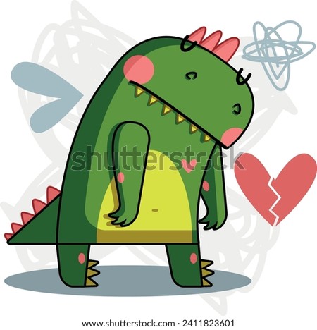 very sad green dragon. vector