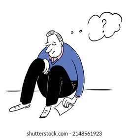 Very sad man sitting on the floor  holding document. Vector illustration eps 10 on white background