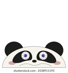 Very sad Panda with busted capillaries under her eyelids. Weird template vector Panda design isolated white background. Asian bear can used t-shirt print fabric decor