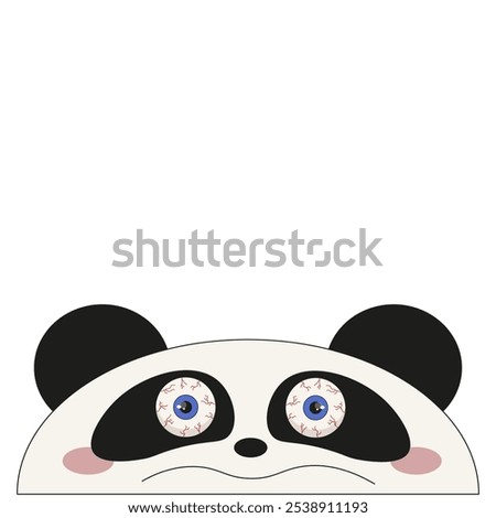 Very sad Panda with busted capillaries under her eyelids. Weird template vector Panda design isolated white background. Asian bear can used t-shirt print fabric decor