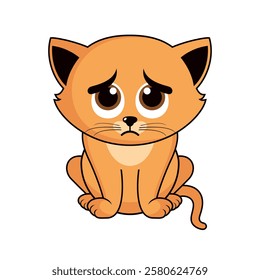 Very sad sitting kitten cartoon character. Unhappy little baby cat icon vector isolated on a white background. Sad orange kitty drawing