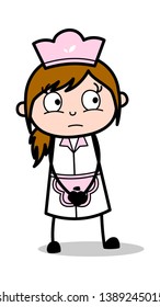 Very Scared - Retro Cartoon Waitress Female Chef Vector Illustration
