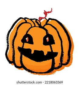 A very scary pumpkin lamp Jack o lantern. Halloween. Vector illustration in the style of a children's drawing. Textured line. Design for invitations, postcards, merch