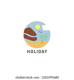 Very simple beach scenery logo in a circle.