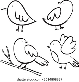 very simple bird doodle illustration icons. Hand drawn graphic elements.