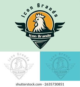 Um design de vetor de logotipo de animal de galinha muito simples e colorido é muito adequado para uma imagem de logotipo de marca em uma camiseta.