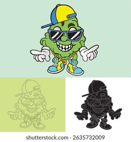 Um design de vetor de desenhos animados de monstro bonito muito simples e colorido é muito adequado para uma imagem de logotipo de marca em uma t-shirt.