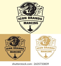 Um design de vetor de logotipo de pesca muito simples e colorido é muito adequado para uma imagem de logotipo de marca em uma camiseta.