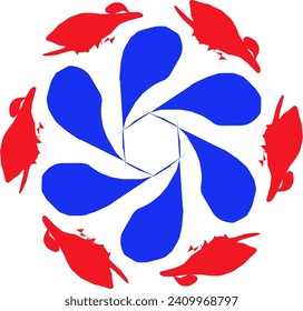 a very simple design in the shape of an animal decorated in blue and red
