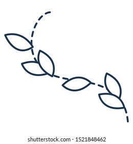 Very simple minimalist leaves composition, curly elegant line detail. Beautiful isolated outlines vector illustration in folkloric traditional style. Feminine natural plant, ornamental decorative art