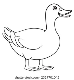 Very simple and minimalistic vector graphic of a cute goose. Vector coloring book for kids. 