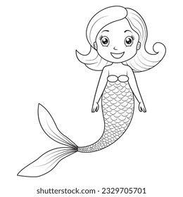 Very simple and minimalistic vector graphic of a cute mermaid. Vector coloring book for kids. 
