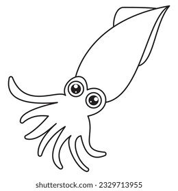 Very simple and minimalistic vector graphic of a squid . Vector coloring book for kids. 
