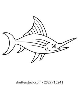 Very simple and minimalistic vector graphic of a swordfish. Vector coloring book for kids. 
