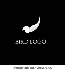 Very simple and modern bird logo, white color on black background.