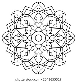 Diseño de mandala muy simple y relajante para colorear página de libro, arte de mandala relajante para diseño de henna, arte de pared
