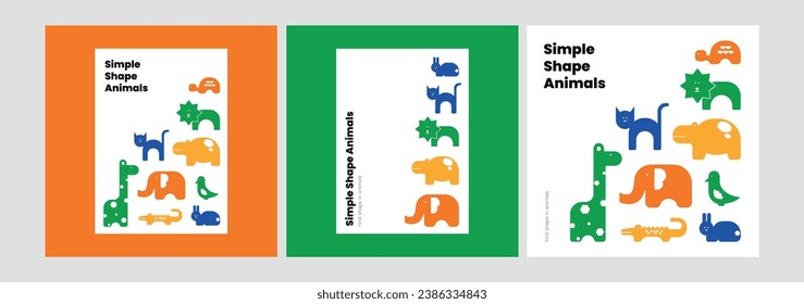 Gráficos animales muy simples. emblema de ilustración de animales vector minimalista. Postcard, logotipo, diseño de marca, idea, conjunto de afiches, colores vibrantes, animales geométricos. elementos.