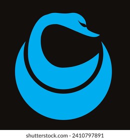 Very simple vector image of a swan with blue as the main color