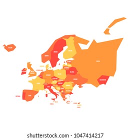Very simplified infographical political map of Europe in oange color scheme. Simple geometric vector illustration.