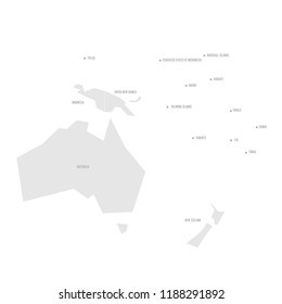 Very simplified infographical political map of Australia and Oceania. Simple geometric vector illustration.