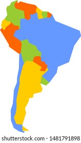 Very simplified infographical political map of South America. Simple geometric vector illustration.