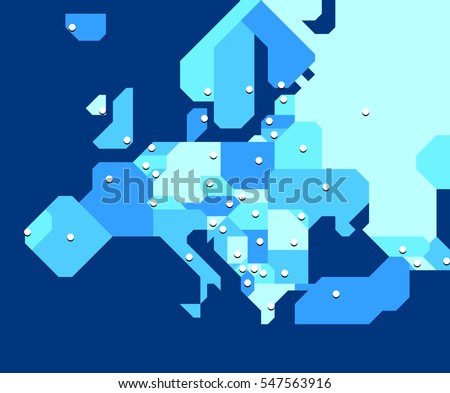 Very simplified map of Europe with states and their capital cities. Each state and each capital on its own appropriately named layer. Can be used at very small sizes. Lightweight.