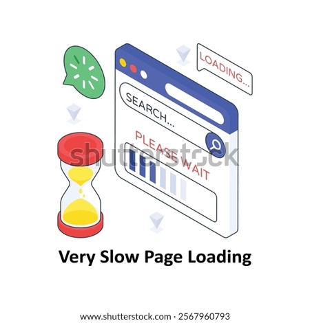 Very Slow Page Loading isometric Colored illustration. EPS File stock illustration