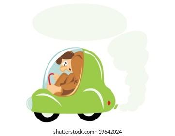 Very small green car (Vector) with its driver stuck in