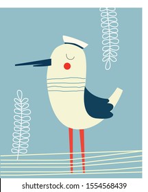 A very smart sailor seagul in a little sailor hat