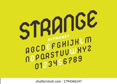 Very strange font, alphabet letters and numbers vector illustration