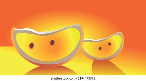 Unas rebanadas naranjas muy llamativas. Ilustración vectorial en tonos cálidos. Especial para ventas, promociones y salud de frutas y alimentos naturales
