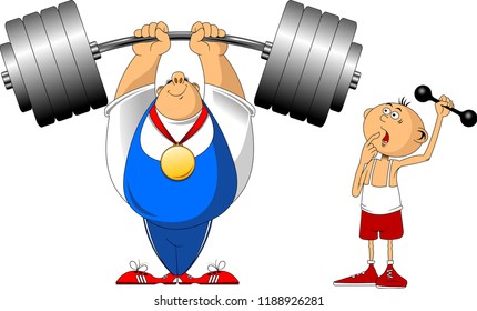 Very Strong Man And Very Weak Boy, Vector And Illustration
