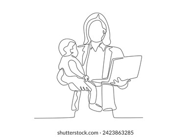 Very strong woman. Working mom one-line drawing