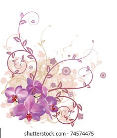 A very stylish vector floral background illustration with pink orchid flowers.